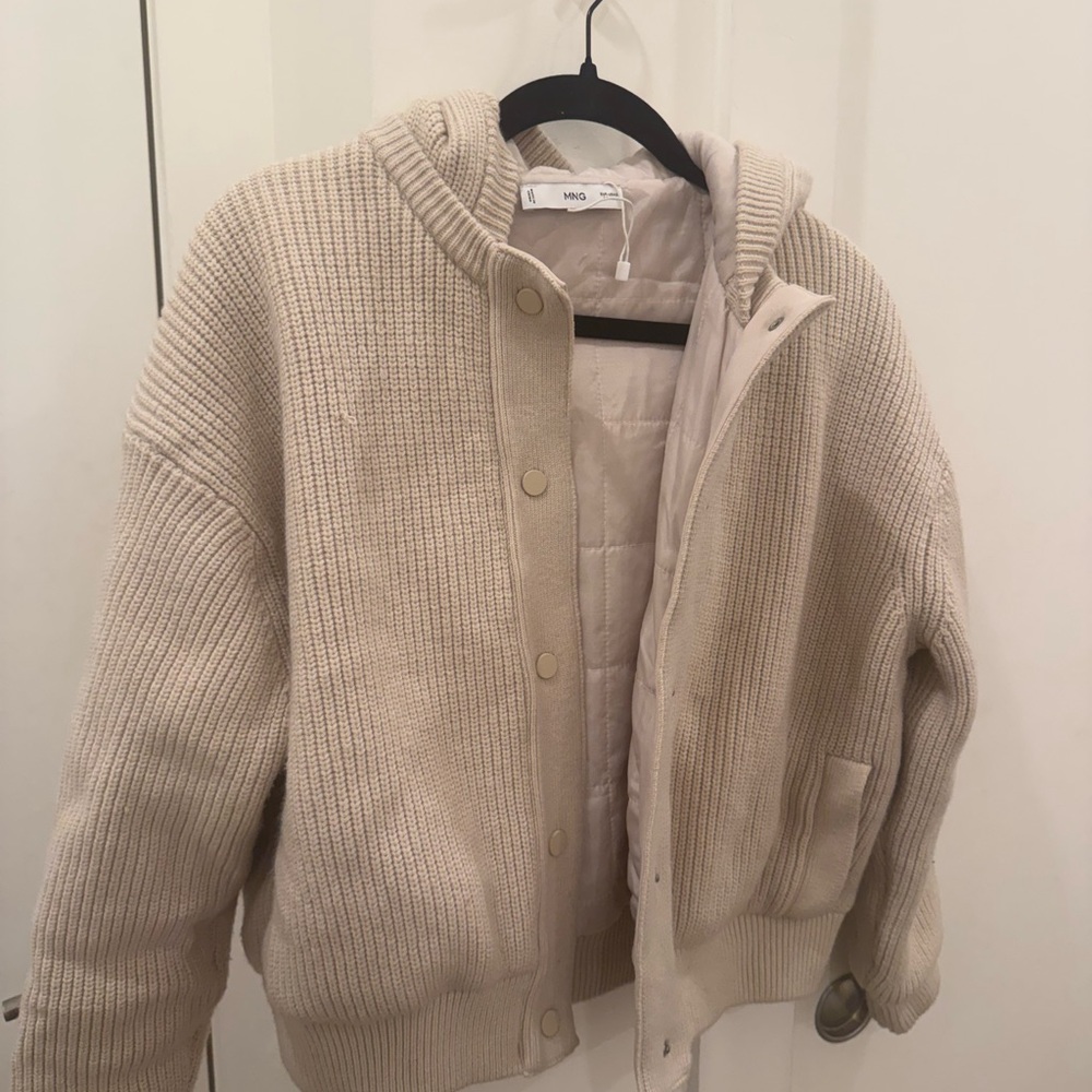 Mango Neutral Cream Hooded Bomber Jacket
